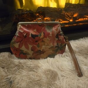 Floral Clutch Bag - Red and Brown